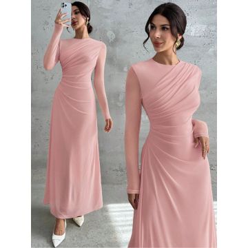 فستان نسائي أنيق  بأكمام طويلة وياقة دائرية