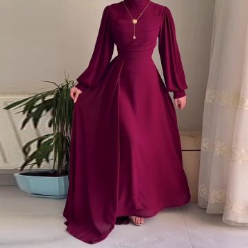 فستان نسائي بسيط بأكمام طويلة وخصر محدد