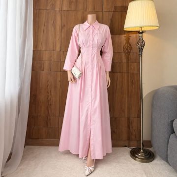 فستان نسائي بأكمام طويلة وأزرار