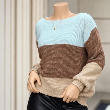 كنزة صوفية محبوكة بأكمام طويلة بتصميم ألوان متداخلة