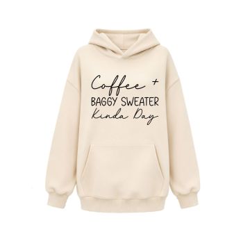 هودي نسائي كاجوال بتصميم Coffee baggy sweater