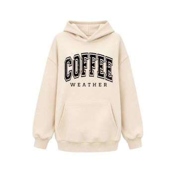 هودي نسائي سميك بقلنسوة بتصميم Coffee weather