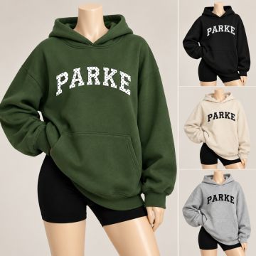 هودي نسائي فضفاض بطبعة PARKE وقبعة وأكمام طويلة من القطن والبوليستر