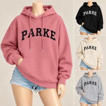 هودي نسائي فضفاض بطبعة PARKE ملونة وقبعة وأكمام طويلة من القطن والبوليستر