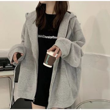 جاكيت كاجوال واسع بسحاب وياقة لابل